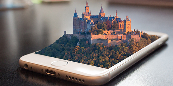 Screen of a smartphone which projects 3D castle