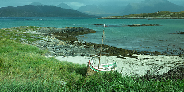 Boat moored on the beach