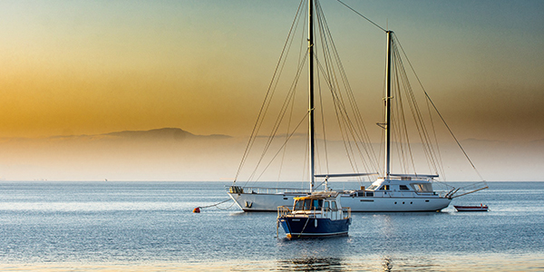 Sailboats moored in the sea 