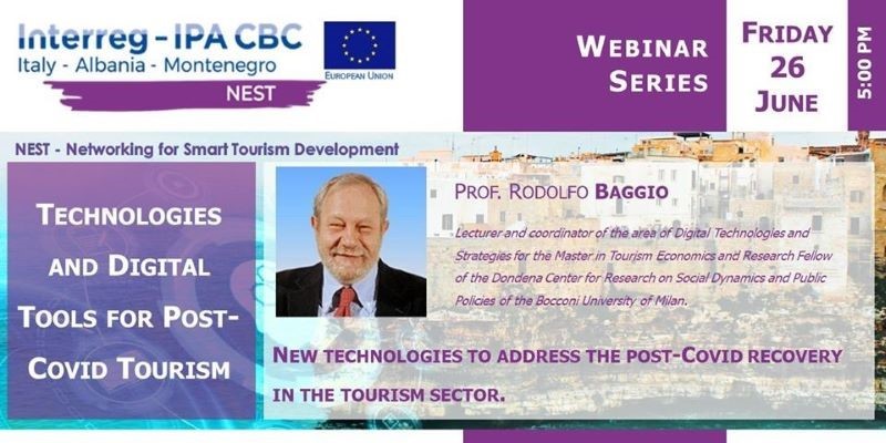 NEST, Webinar Series on 'Technologies and Digital Tools for Post-Covid Tourism' webinar cover