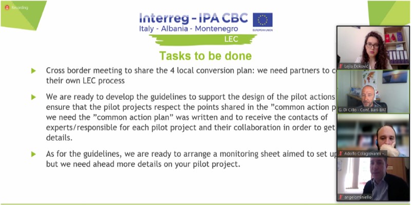 first online Consortium Meeting in Bari LEC poster and online meeting photo