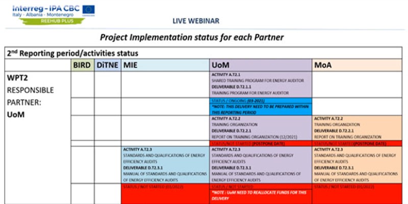 REEHUB Plus project held online Project implementation status table