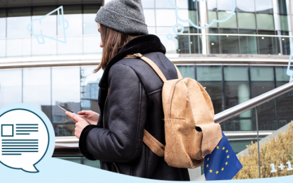 COVID-19, how to fight misinformation girl with backpack is looking at the smartphone