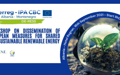 logos, text: workshop on dissemination of european measures for shared and sustainable renewable energy,  plant growing in a bubble
