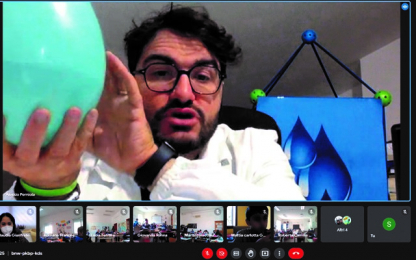 man with balloon, meeting call
